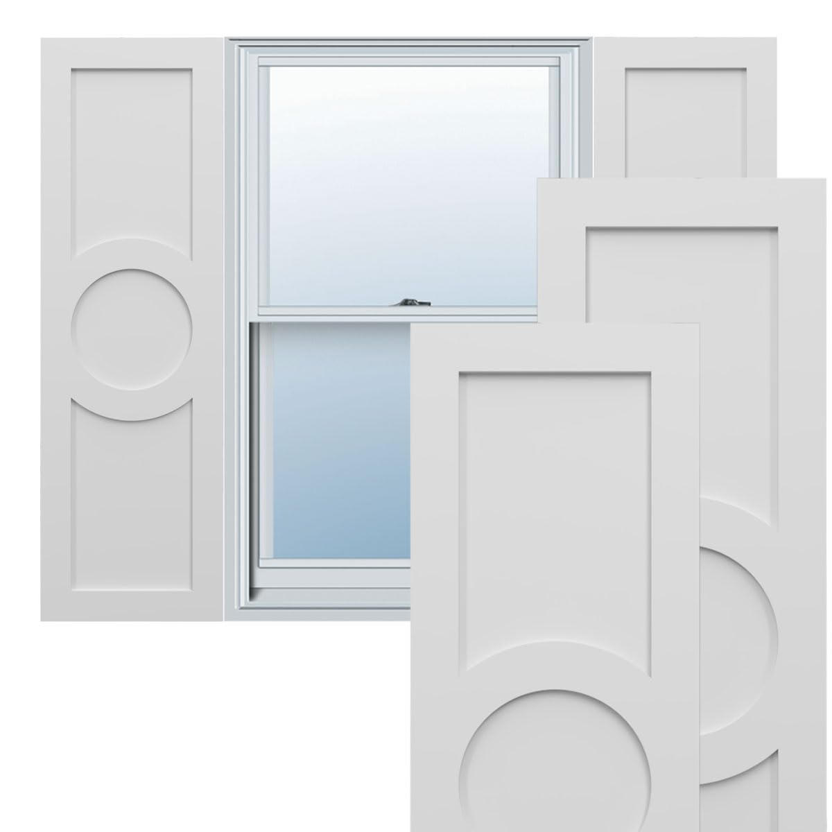 18"W x 72"H True Fit PVC Center Circle Arts & Crafts Fixed Mount Shutters, Hailstorm Gray (Per Pair - Hardware Not Included)