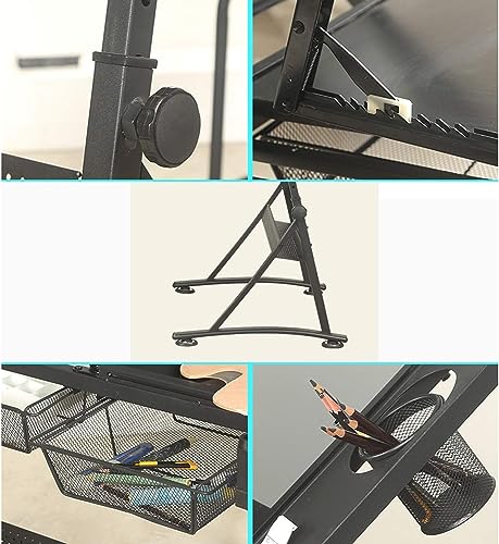 Adjustable Drafting Table with Storage Large Tiltable Craft Desk for Home Office Art W