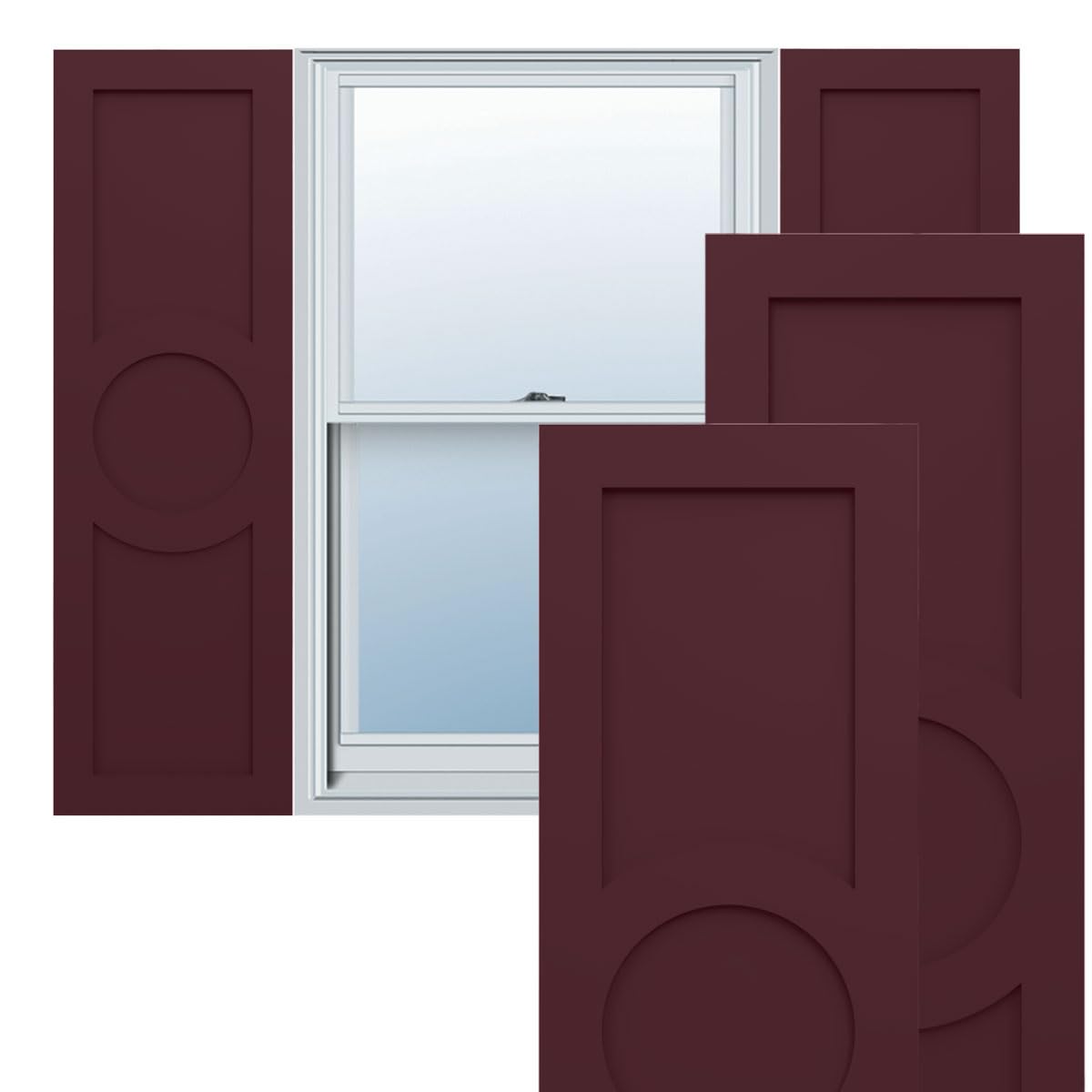 18"W x 68"H True Fit PVC Center Circle Arts & Crafts Fixed Mount Shutters, Hailstorm Gray (Per Pair - Hardware Not Included)