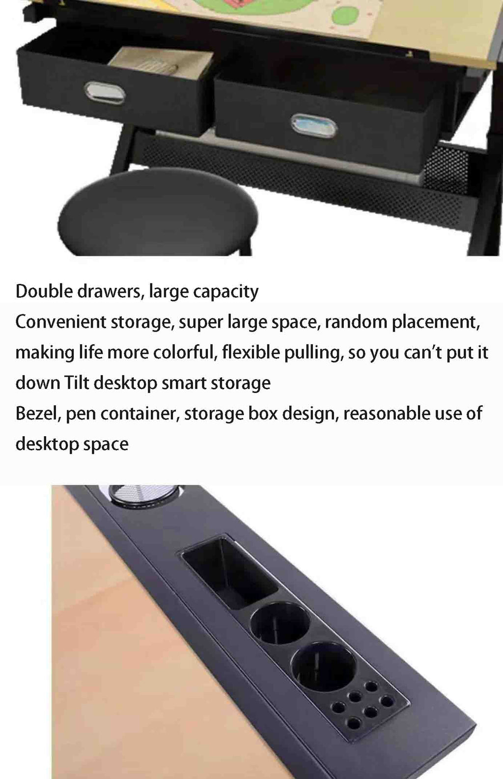 0-80° Adjustable Painting Desk Slant Lift Art Craft Station Study Desk, Work Bench with 2 Drawers/Stool for Artist Painter Office