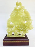 18" H Green Onyx Marble Carving Flower Bird Arts Crafts Statue Sculpture with Box and Stand