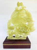 18" H Green Onyx Marble Carving Flower Bird Arts Crafts Statue Sculpture with Box and Stand