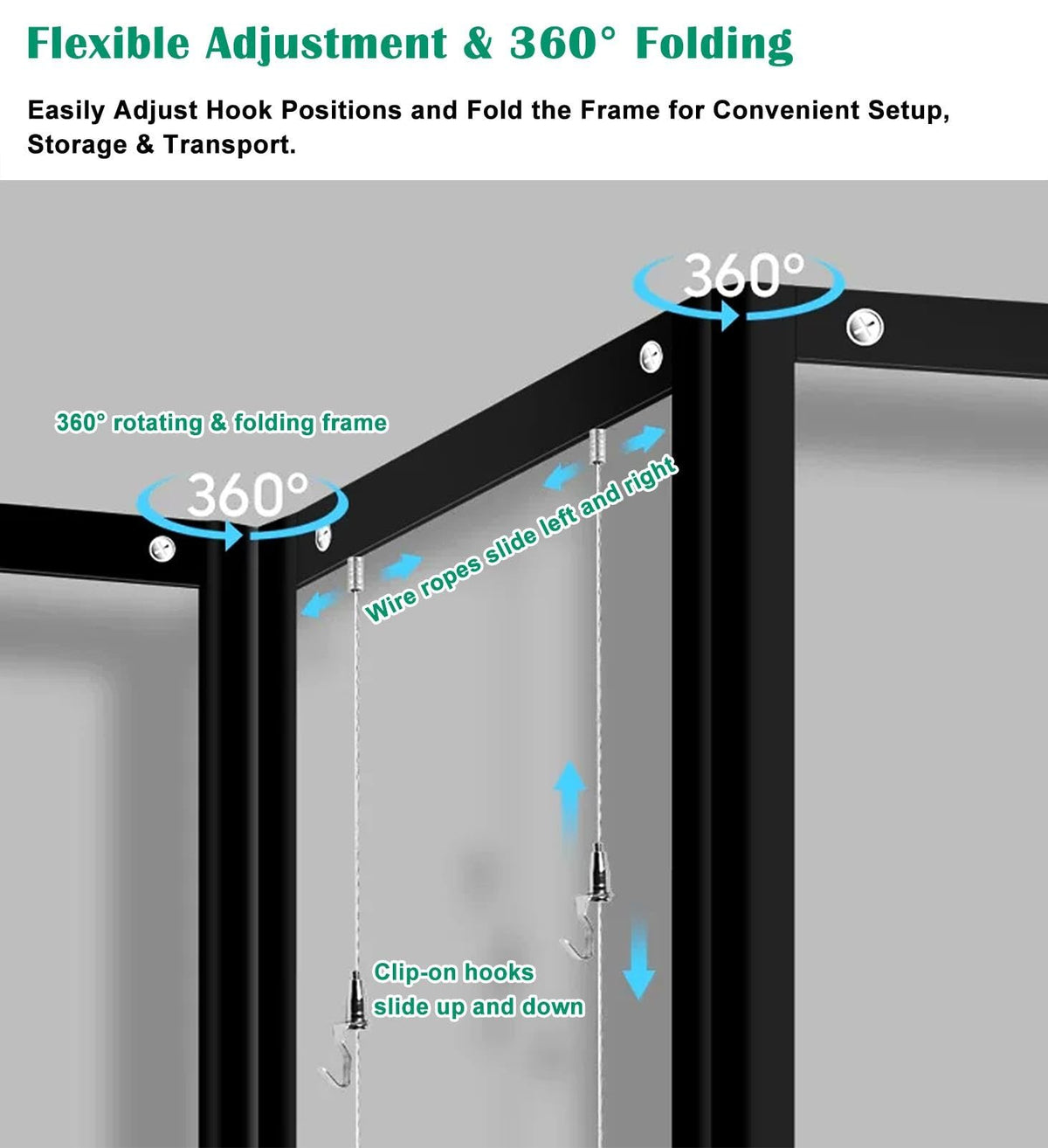Art Show Display Panels, Mobile Folding Exhibit Screen with Hanging Cables