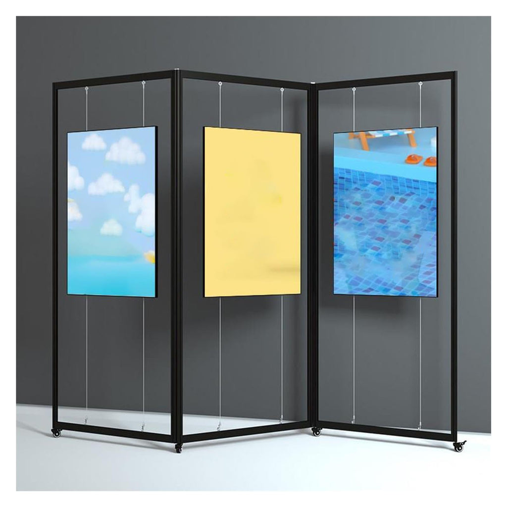 WDJBPSH Freestanding Art Display Rack with Caster Wheels, 3 Panel Foldable