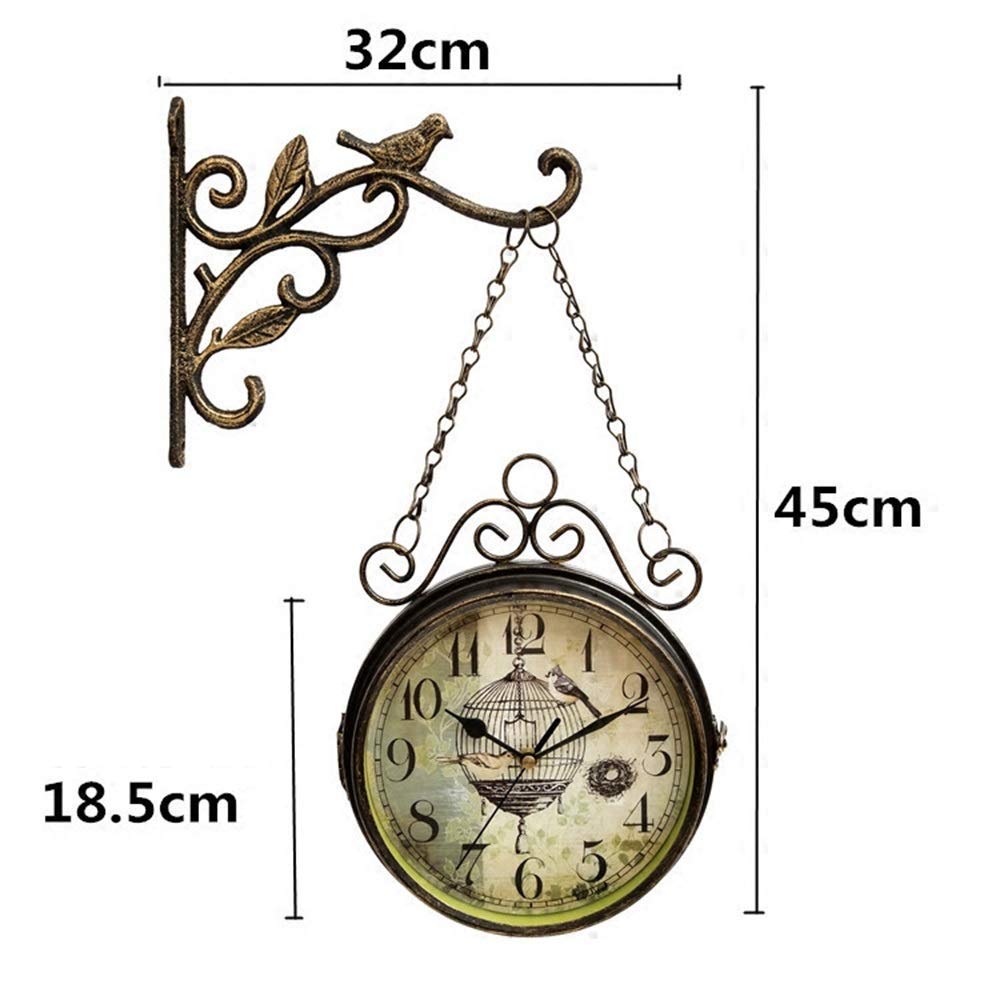 Wall Clock European Retro Bronze Double-Sided Wall Clock Creative Mute Iron Craft Modern Art Personality Rounded Quartz Clock 32 x 45cm Modern Art