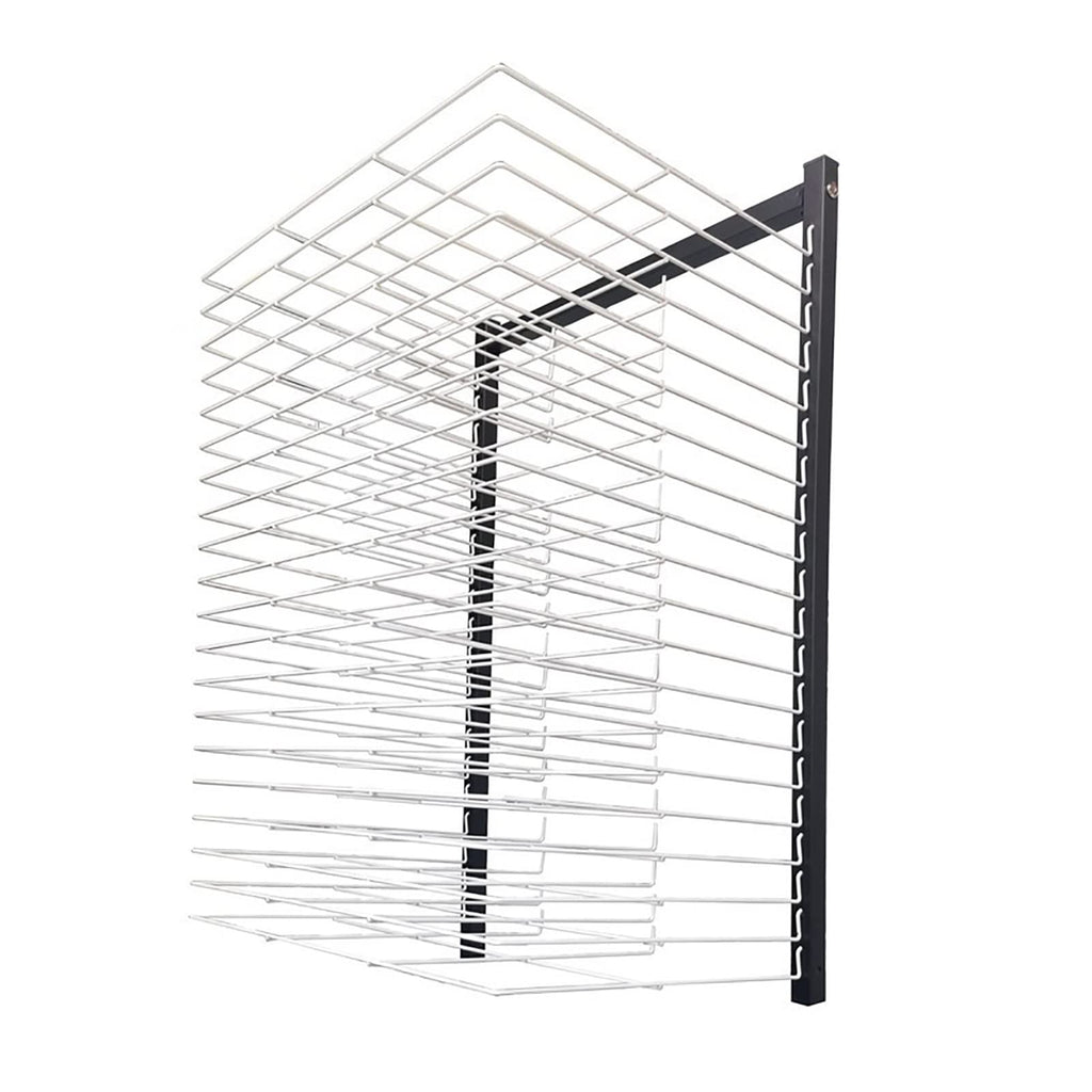 Wall-Mounted Art Drying Rack for Classrooms & Studios, 20 Steel Shelves, Black & White, Perfect for Artwork Storage, Paint Crafts, and Art Supplies Organizer