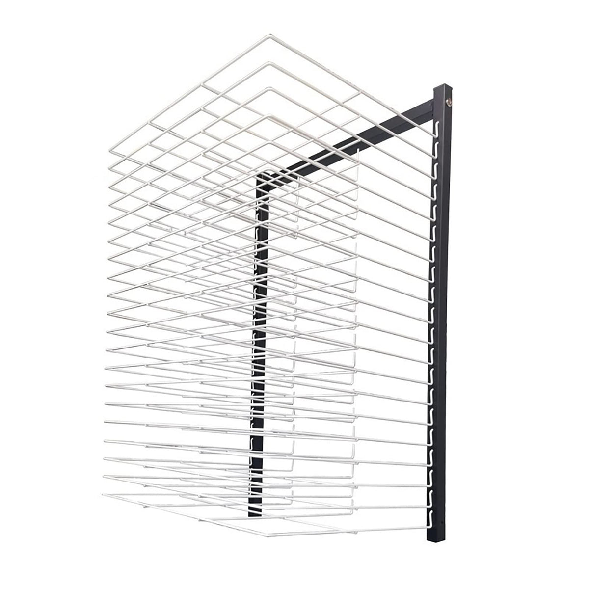 Wall-Mounted Art Drying Rack for Classrooms & Studios, 20 Steel Shelves, Black & White, Perfect for Artwork Storage, Paint Crafts, and Art Supplies Organizer