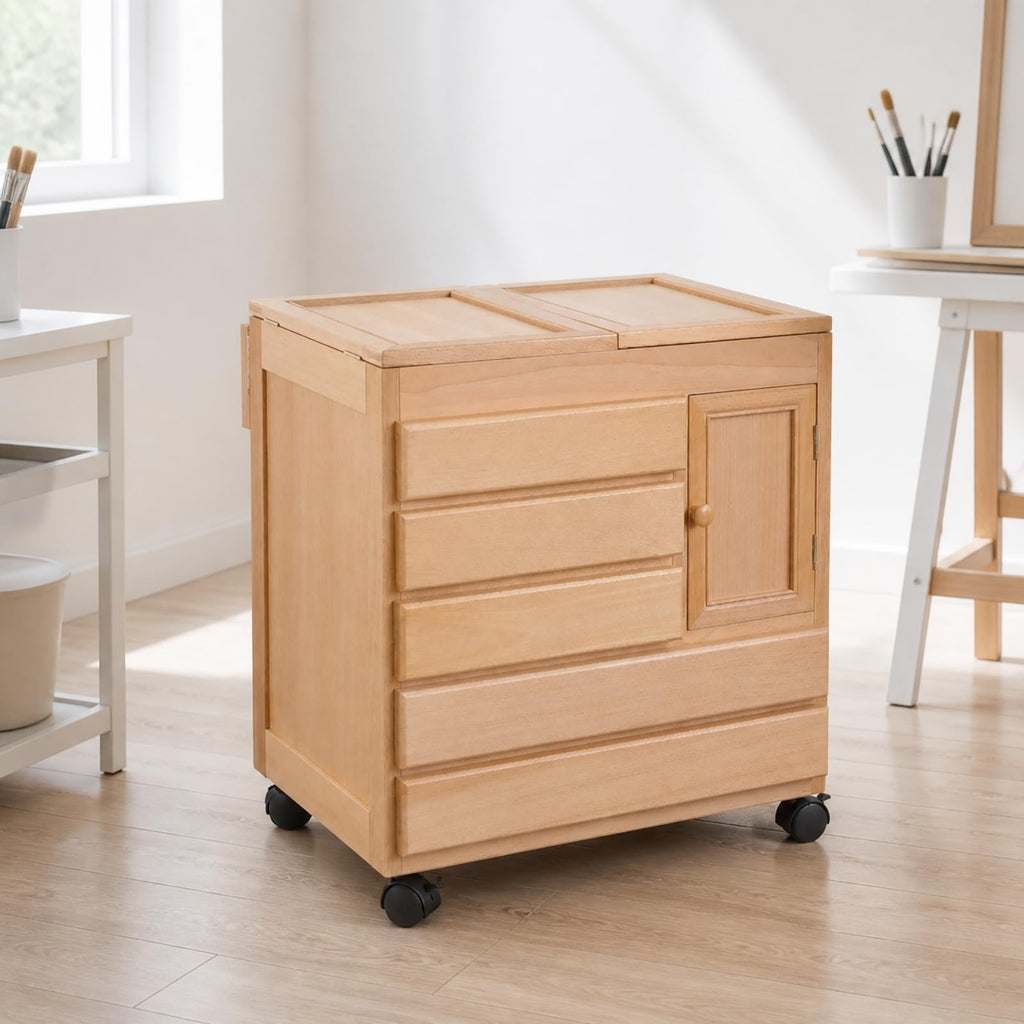 Amagogo Freestanding Creative Storage Cabinet on Casters Large Capacity Wooden Art Supply Cabinet Space-Saving Wooden Crafting Material Storage Cart