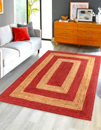 Runner Rug Jute 9' x 12' | Casual Weave Crafted Red & Beige