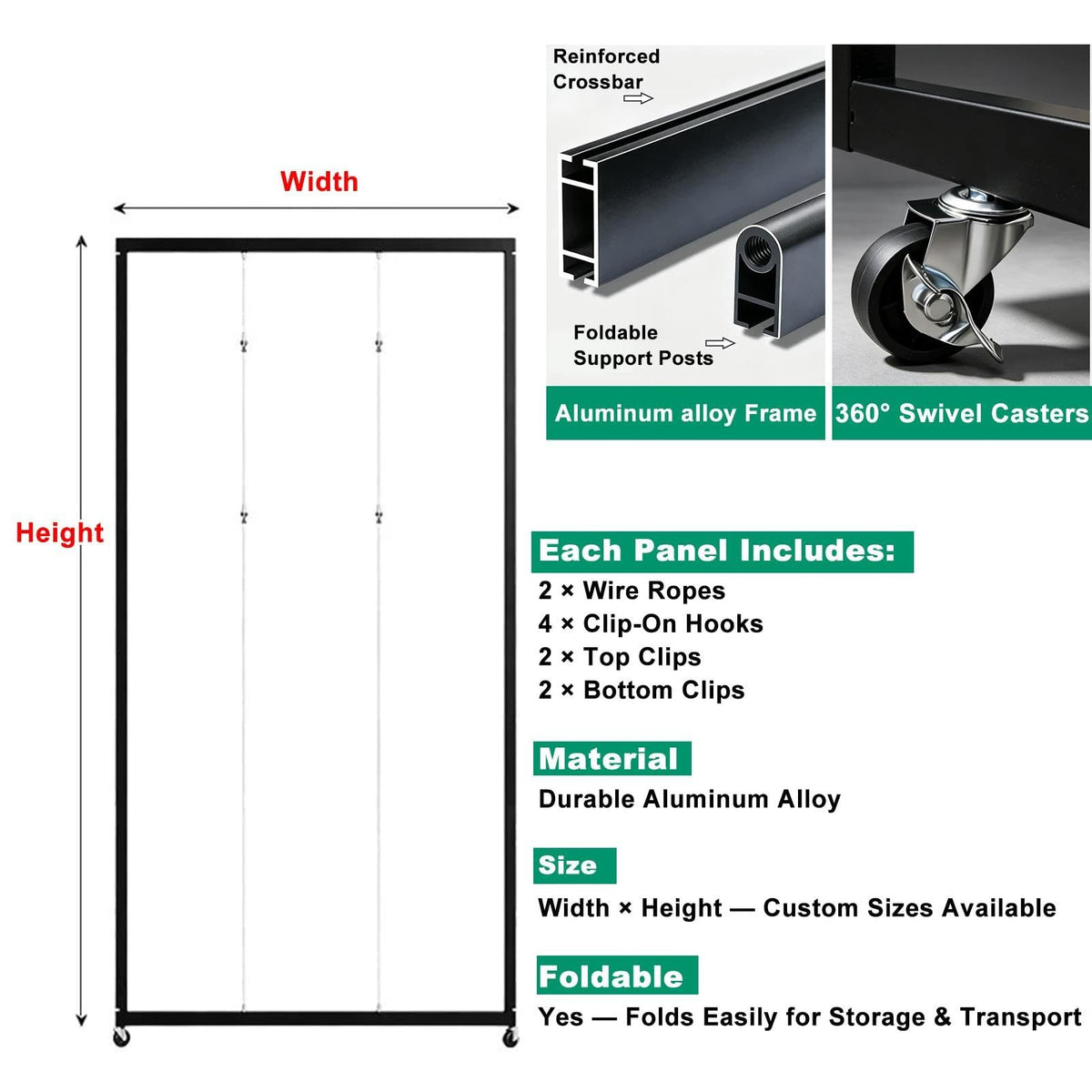 Art Show Display Panels, Mobile Folding Exhibit Screen with Hanging Cables