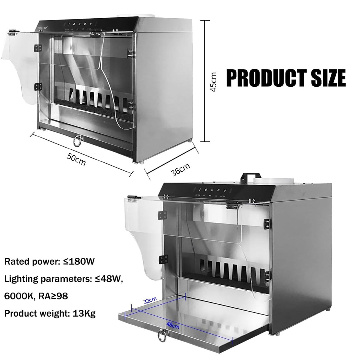 Water Curtain Airbrush Spray Booth, Touch Control with Waterfall Exhaust System – 3 Color LED Lights, Ideal for DIY Art, Crafts, Models, Cakes, and Nails