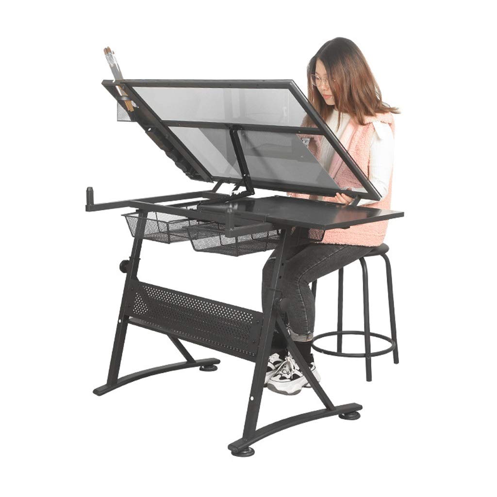 Adjustable Drafting Table with Storage for Home Office and Art Projects, Large Tiltable Craft Desk