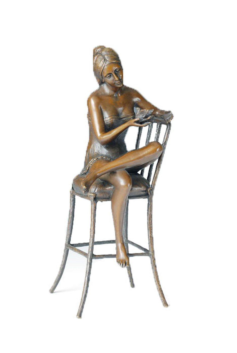Art Decor Bronze Antique Statue Sitting Beauty Chair Craft Home Desk Sculpture TPE-591