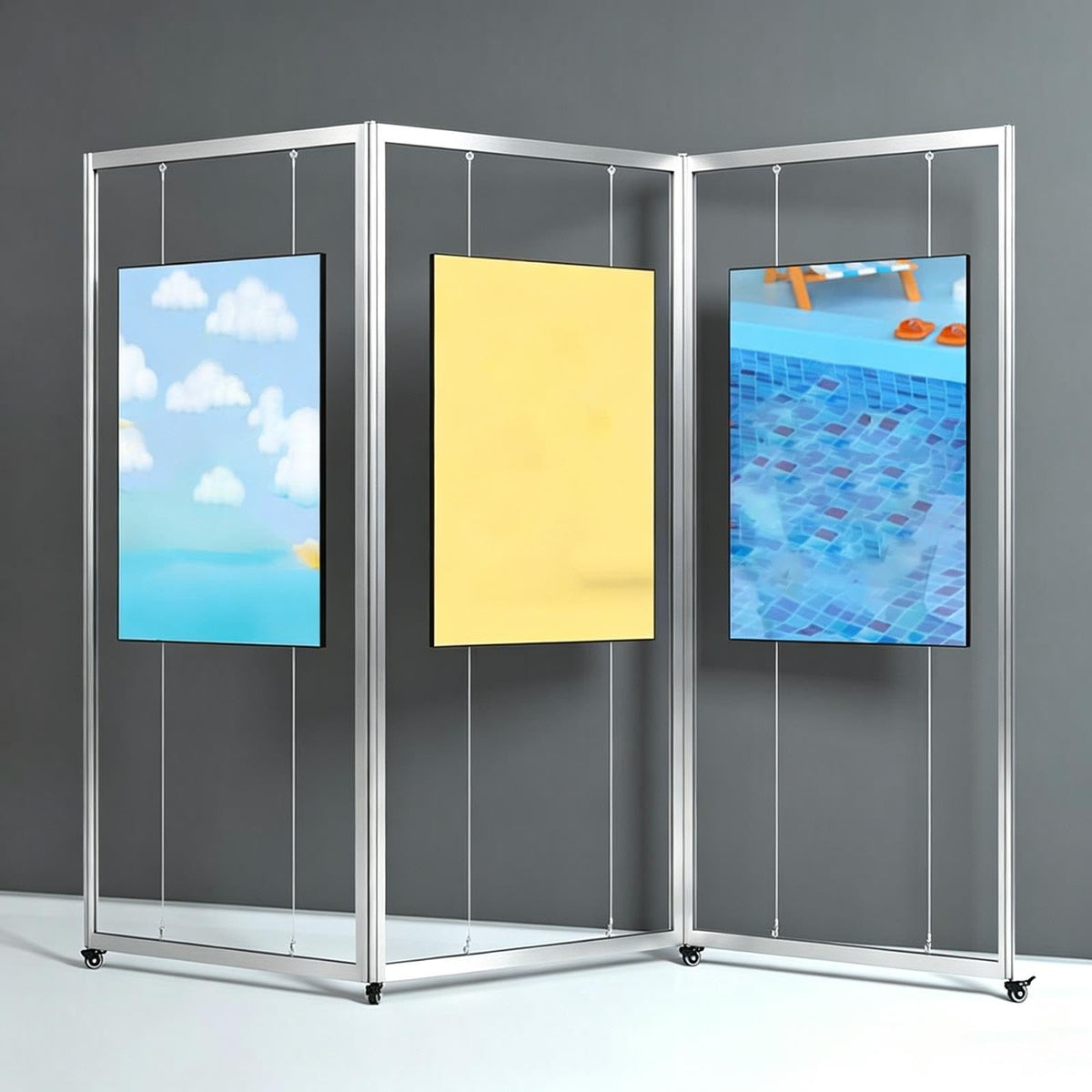 WDJBPSH Freestanding Art Display Rack with Caster Wheels, 3 Panel Foldable
