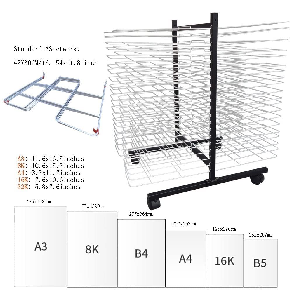 Art Drying Rack for Classroom Painting Crafts, A3, 8K Canvas Board Hanger - Art Shelf Storage Rack with Wheels, Perfect for Education School and Art Club Shelves,