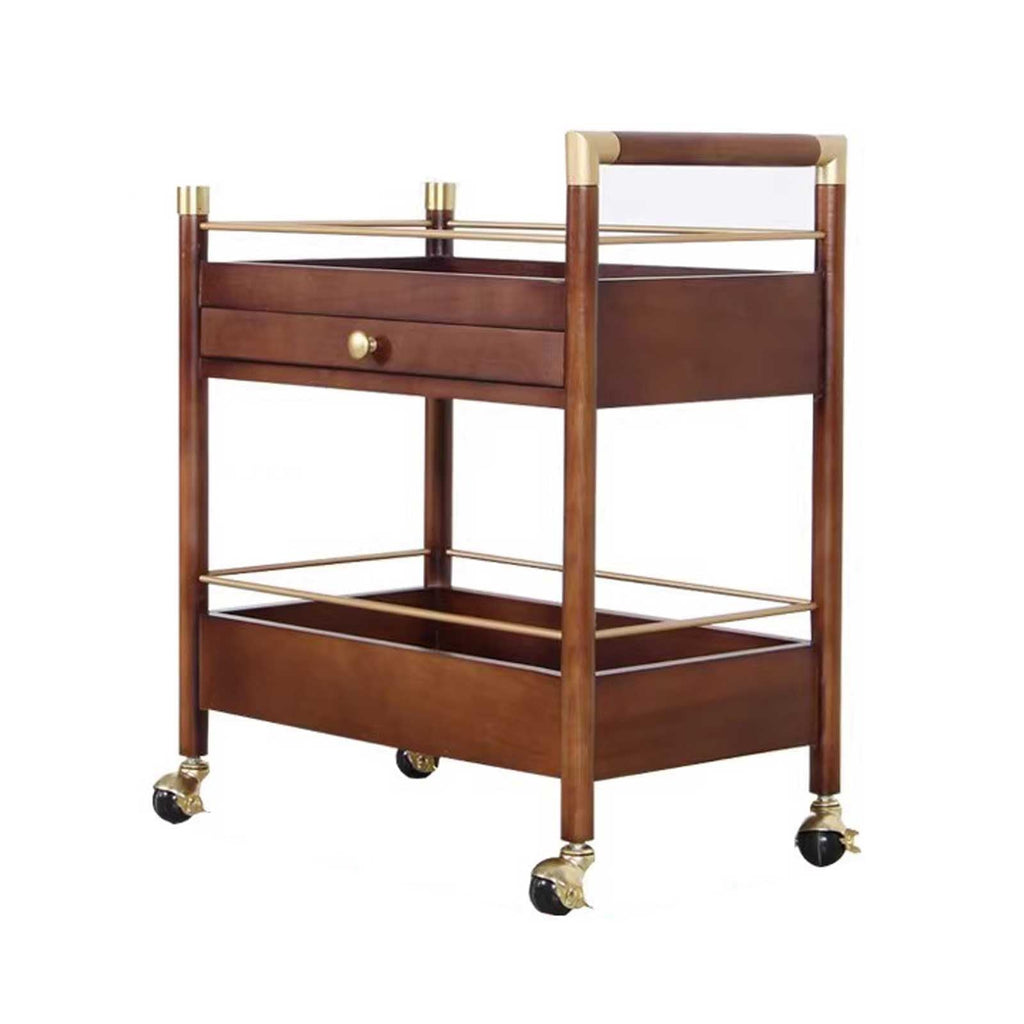 Utility cart 2-Tier Rolling Cart, Wooden Utility with Lockable Wheels, Storage Craft Art Trolley Organizer Serving for Office, Bathroom, Kitchen (Brown) Carts Stands