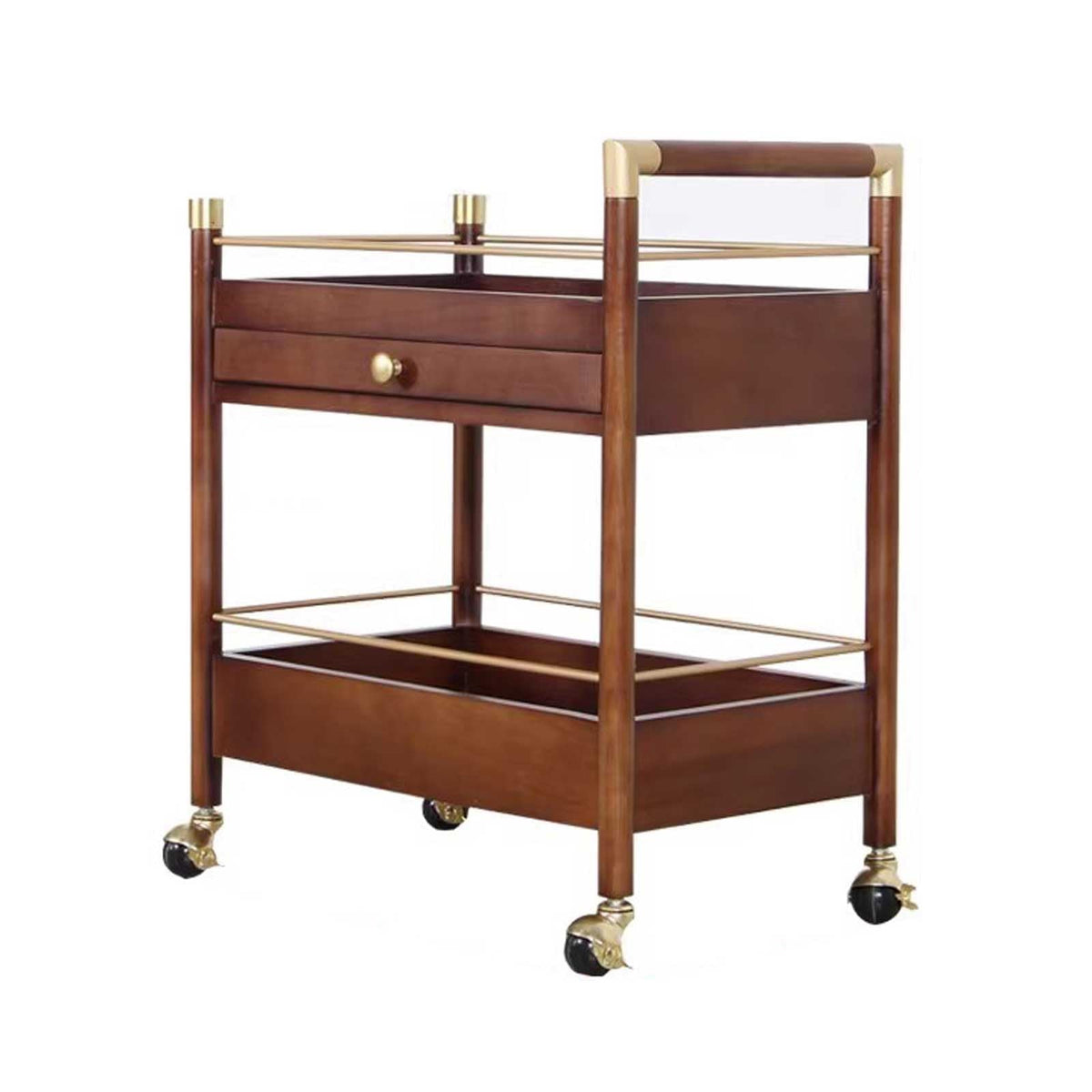 Utility cart 2-Tier Rolling Cart, Wooden Utility with Lockable Wheels, Storage Craft Art Trolley Organizer Serving for Office, Bathroom, Kitchen (Brown) Carts Stands