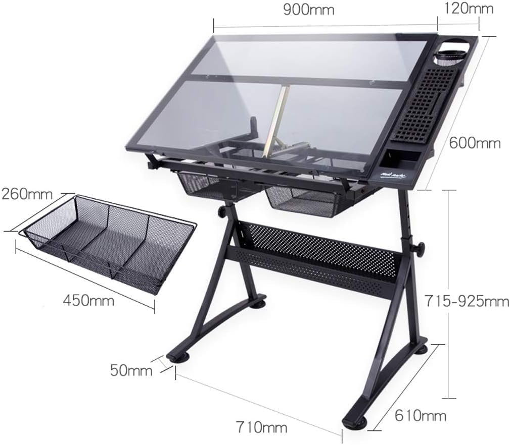 Adjustable Drafting Table with Storage, Large Tiltable Desk for Home Office Art and Craft Drawing.