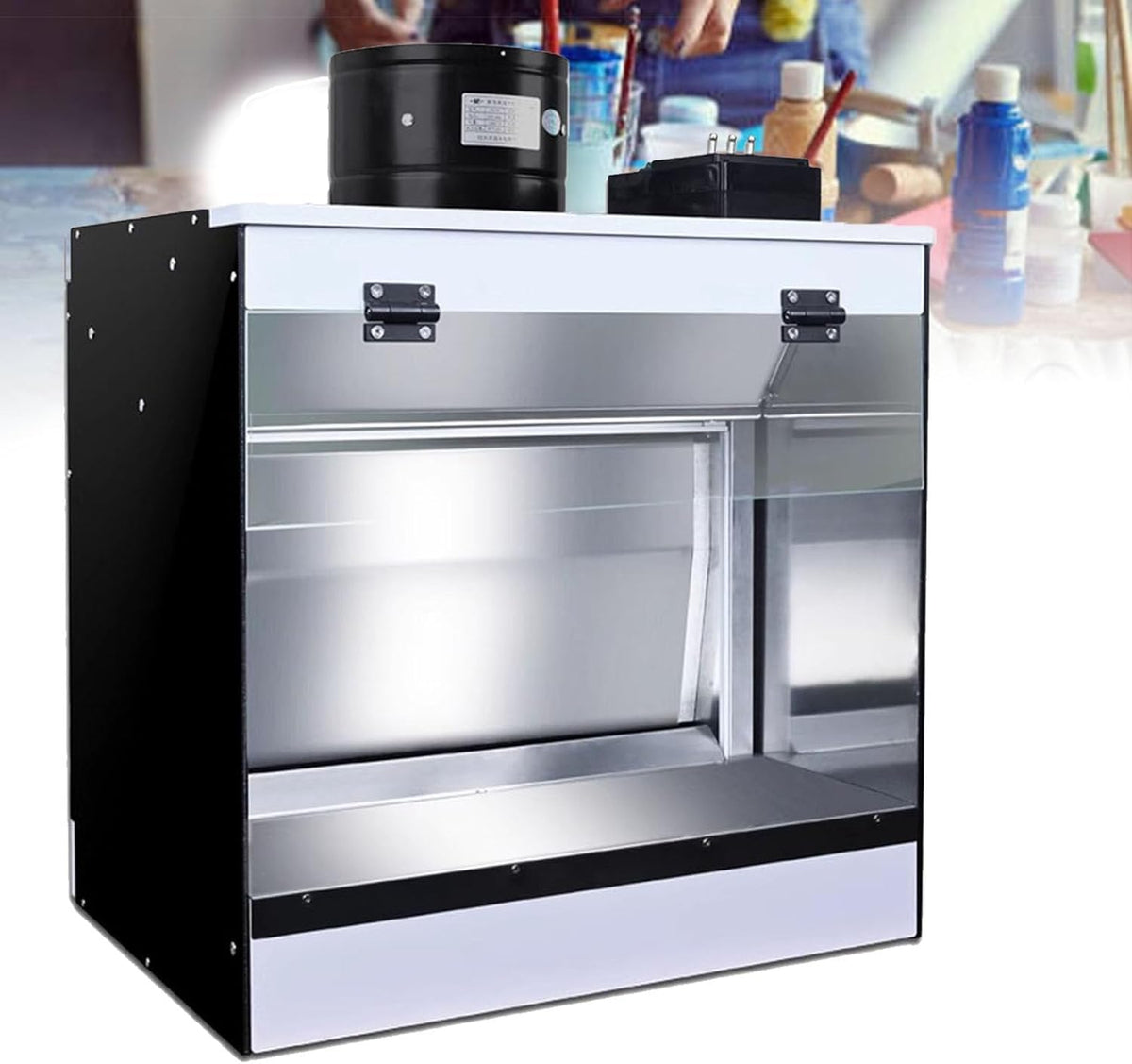 Airbrush Spray Booth with Fans & Led Lights, Portable Craft Painting Booth for Models, T-Shirts, and Art Projects, Ventilation Air Brush Station with Adjustable Lighting 50x50x40cm