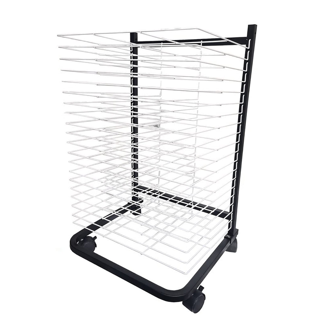 Wall-Mounted Art Drying Rack for Classrooms & Studios, 20 Steel Shelves, Black & White, Perfect for Artwork Storage, Paint Crafts, and Art Supplies Organizer