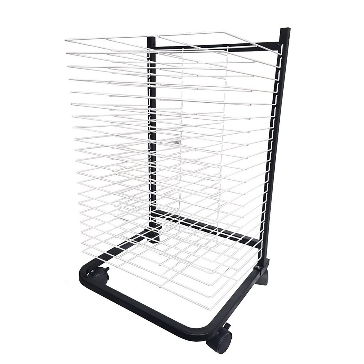 Wall-Mounted Art Drying Rack for Classrooms & Studios, 20 Steel Shelves, Black & White, Perfect for Artwork Storage, Paint Crafts, and Art Supplies Organizer