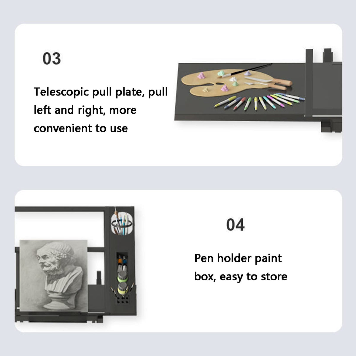 Adjustable Drawing Desk with Storage Drawers and Retractable Side Panels for Art and Craft Work