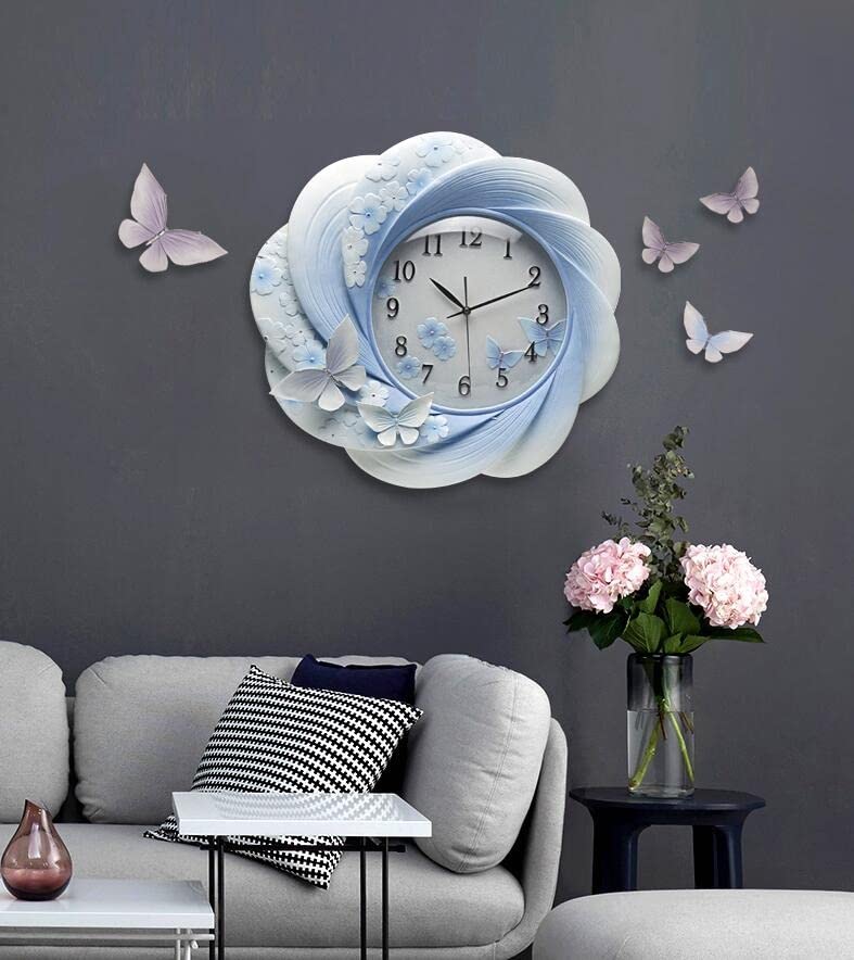 Wall Clock Emboss Decorative Resin Home Livingroom Hanging Mute Quartz Crafts Ornaments Art