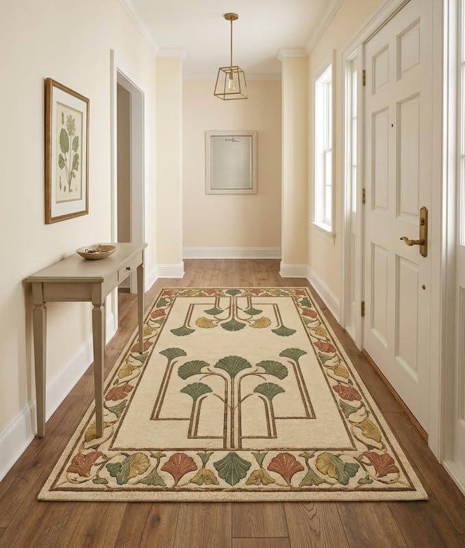 WD Ginkgo Art & Crafts Green Modern Wool Area Rug for Living Room and Bedroom, 10X12