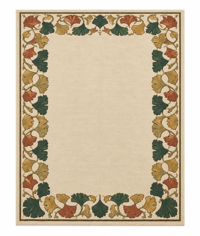 WD Ginkgo Art & Crafts Green Modern Wool Area Rug for Living Room and Bedroom, 9X9