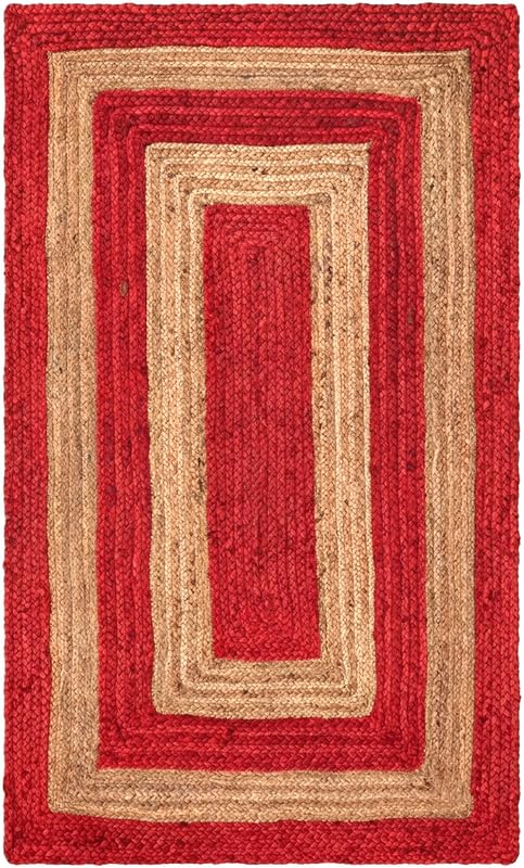 Runner Rug Jute 9' x 12' | Casual Weave Crafted Red & Beige