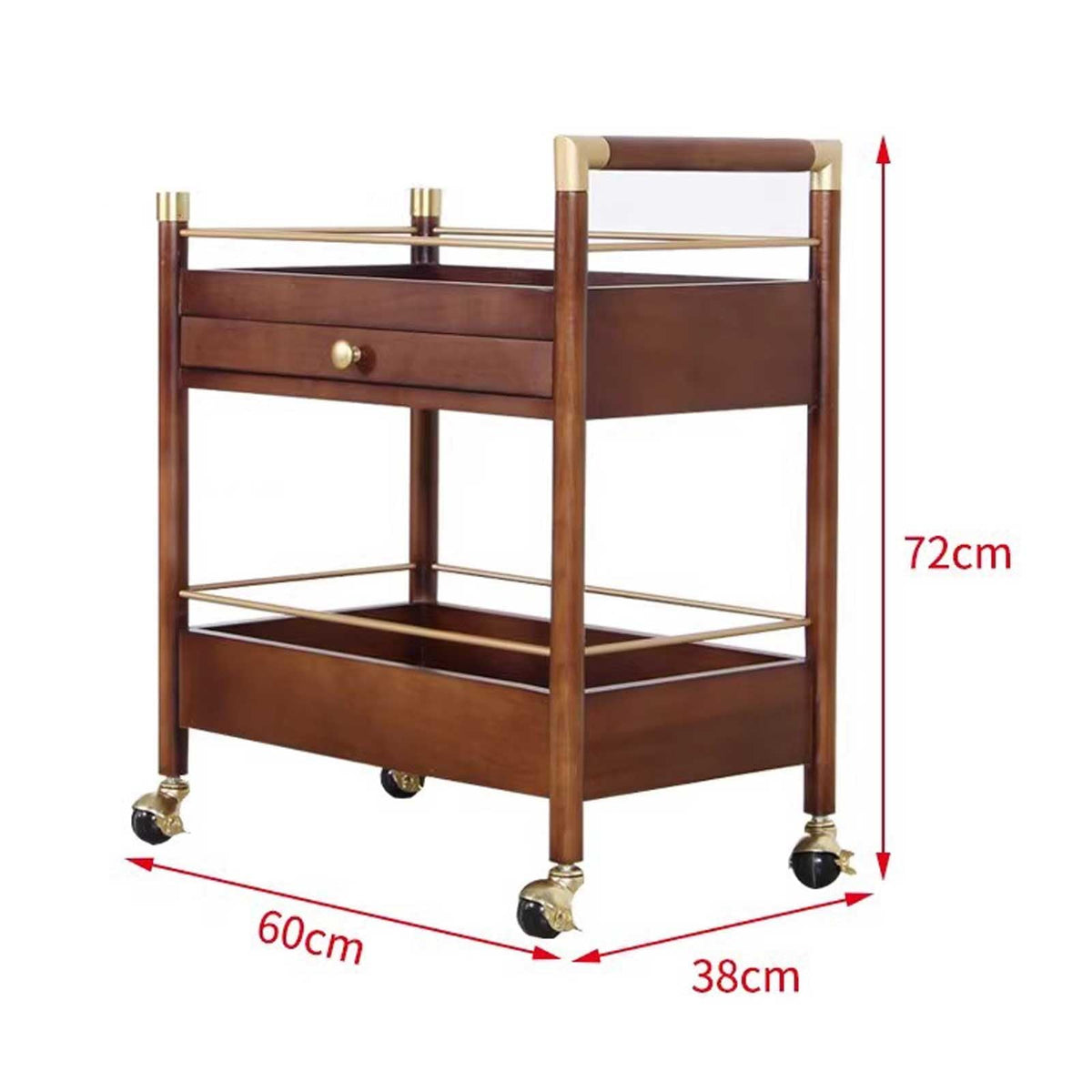 Utility cart 2-Tier Rolling Cart, Wooden Utility with Lockable Wheels, Storage Craft Art Trolley Organizer Serving for Office, Bathroom, Kitchen (Brown) Carts Stands