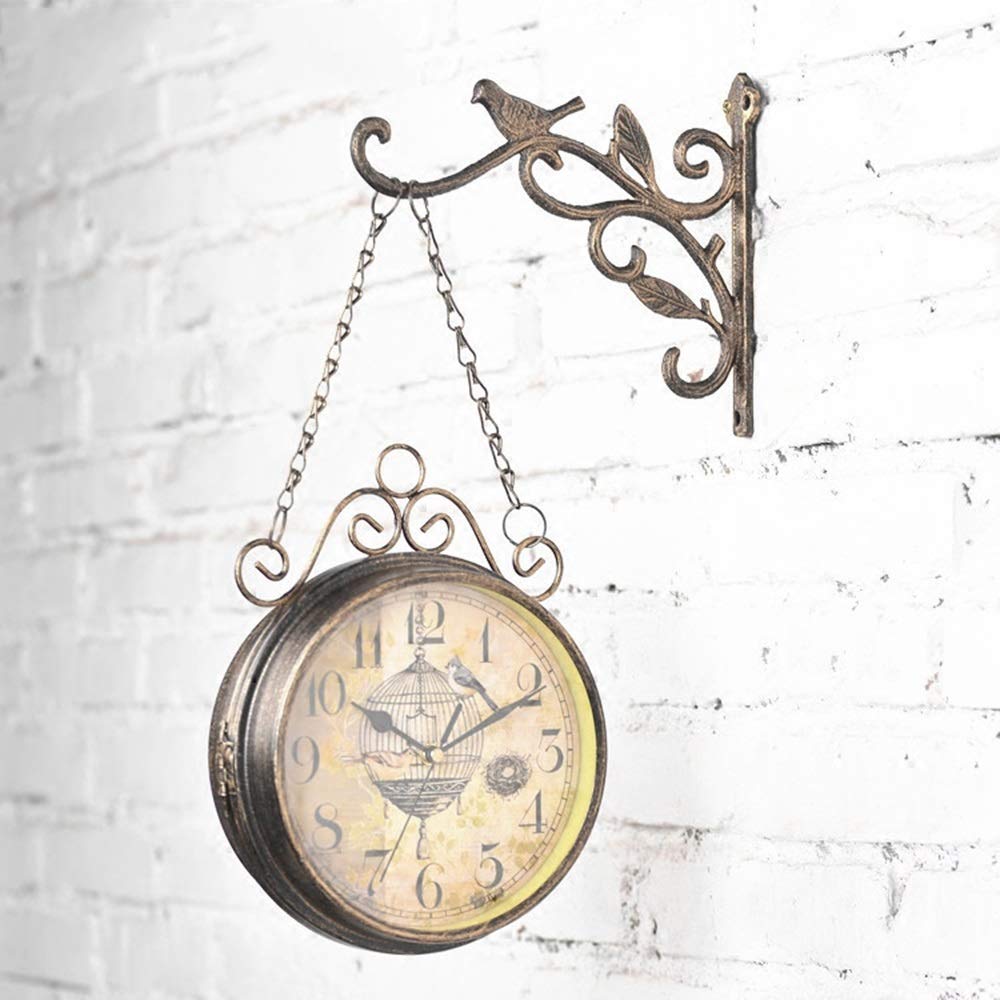 Wall Clock European Retro Bronze Double-Sided Wall Clock Creative Mute Iron Craft Modern Art Personality Rounded Quartz Clock 32 x 45cm Modern Art