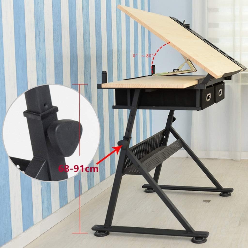 Adjustable Drafting Table with Storage, Tiltable Craft Desk for Home Office Art Projects, Maple Panel Drawing Desk