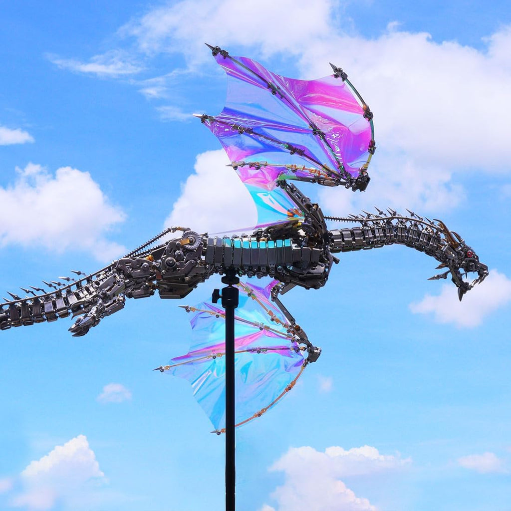 3D Metal Puzzle Animal Model Kit, 3000PCS 3D DIY Assemble Mechanical Bloodthirsty Aurora Dragon with Adjustable Display Stand, Creative Handcrafted Art Craft Desktop Display & Decoration for Adults
