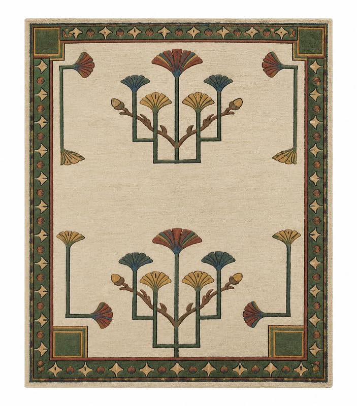 WD Ginkgo Art & Crafts Green Modern Wool Area Rug for Living Room and Bedroom, 9X9