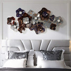 Wall Decor Large Metal Wall Decoration- Art Wall Hanging, Metal Wall Art,3D Wrought Iron Flower Wall Decoration with Small Mirror Craft for Living Room Sofa Background Wall Hanging