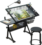 Adjustable Drafting Table with Storage Large Tiltable Craft Desk for Home Office Art W