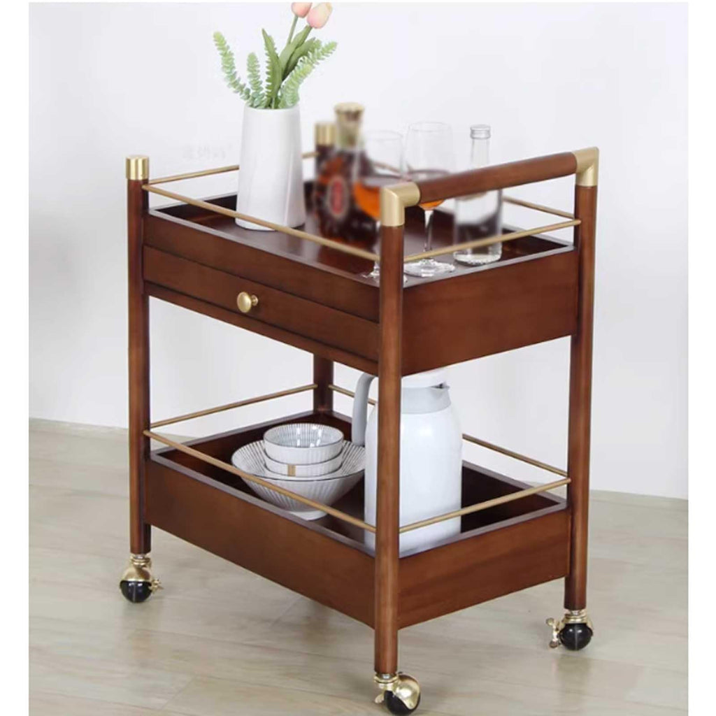 Utility cart 2-Tier Rolling Cart, Wooden Utility with Lockable Wheels, Storage Craft Art Trolley Organizer Serving for Office, Bathroom, Kitchen (Brown) Carts Stands