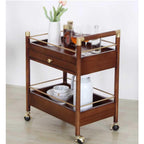 Utility cart 2-Tier Rolling Cart, Wooden Utility with Lockable Wheels, Storage Craft Art Trolley Organizer Serving for Office, Bathroom, Kitchen (Brown) Carts Stands