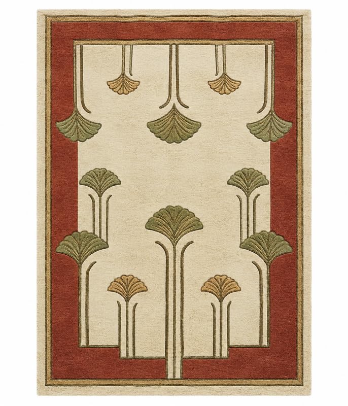 WD Ginkgo Art & Crafts Green Modern Wool Area Rug for Living Room and Bedroom, 8X11