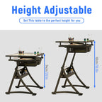 TemkIN Artist Drafting Table with Stool Acrylic Drawing Work Surface 0°-50° Tilted, Adjustable Height, Study Workstation for Reading, Writing, Crafting, Painting Art, 2*Side Tray, Black