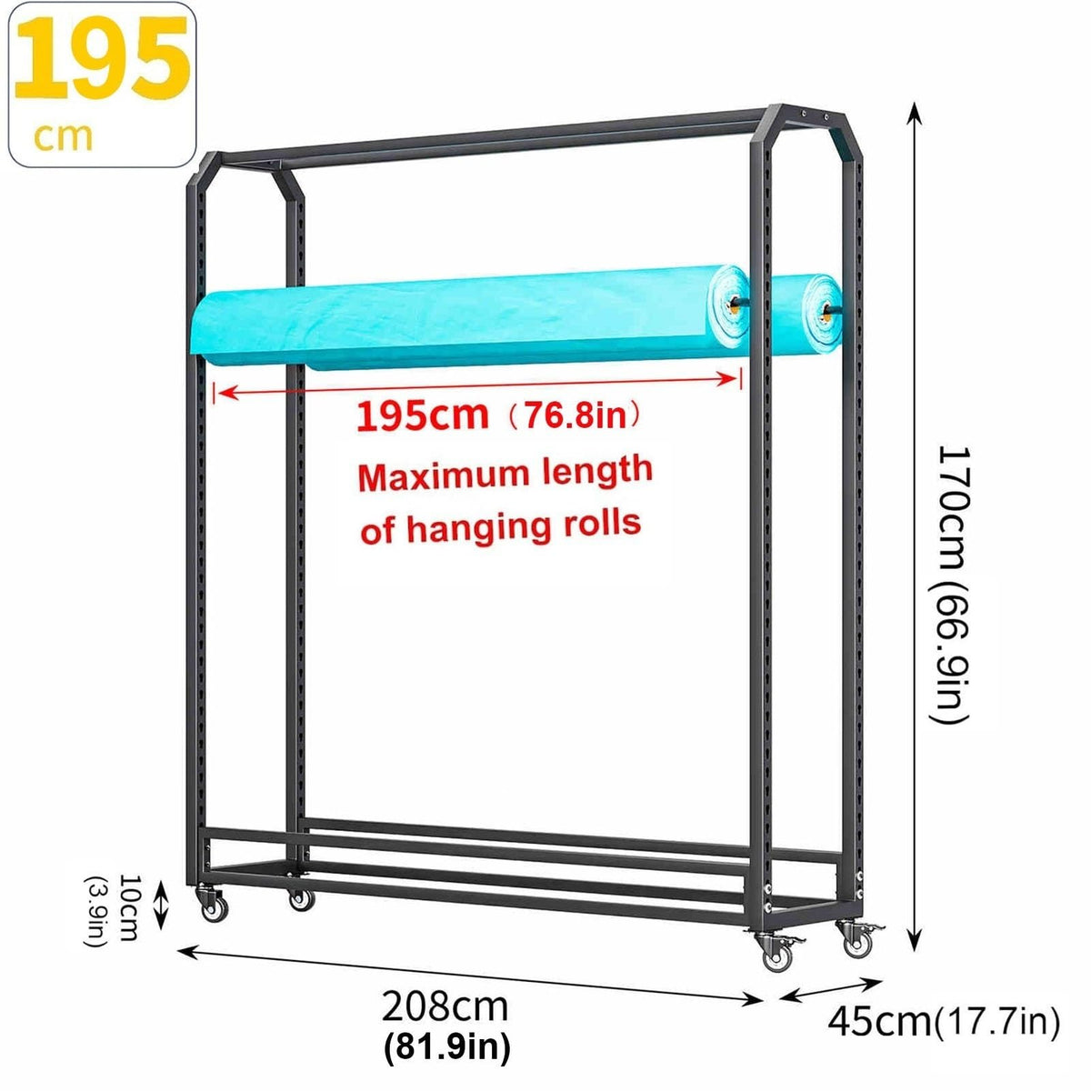 10/12/14/16/18/20-roll Butcher Paper Holder Loads 660 LBS, Heavy Duty Metal Textile Fabric Rolls Organizer with Adjustable Hanging Rod, Large Mobile Gift Wrap Rack for Classroom Arts Crafts Activity(1