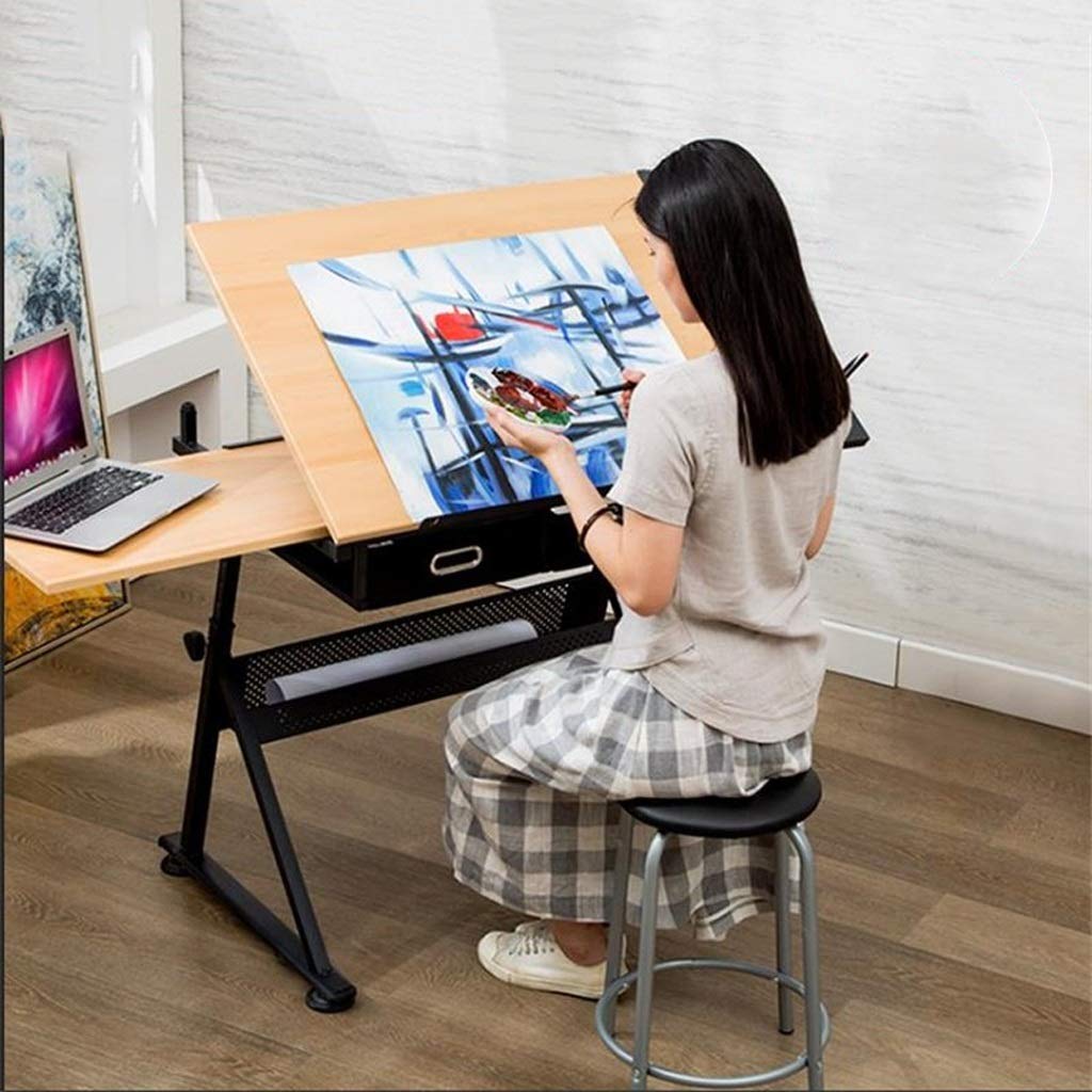 Adjustable Drawing Table with Tiltable Top Maple Finish Art Desk for Drawing Crafting Home Office - Perfect for Artists and Creative Projects