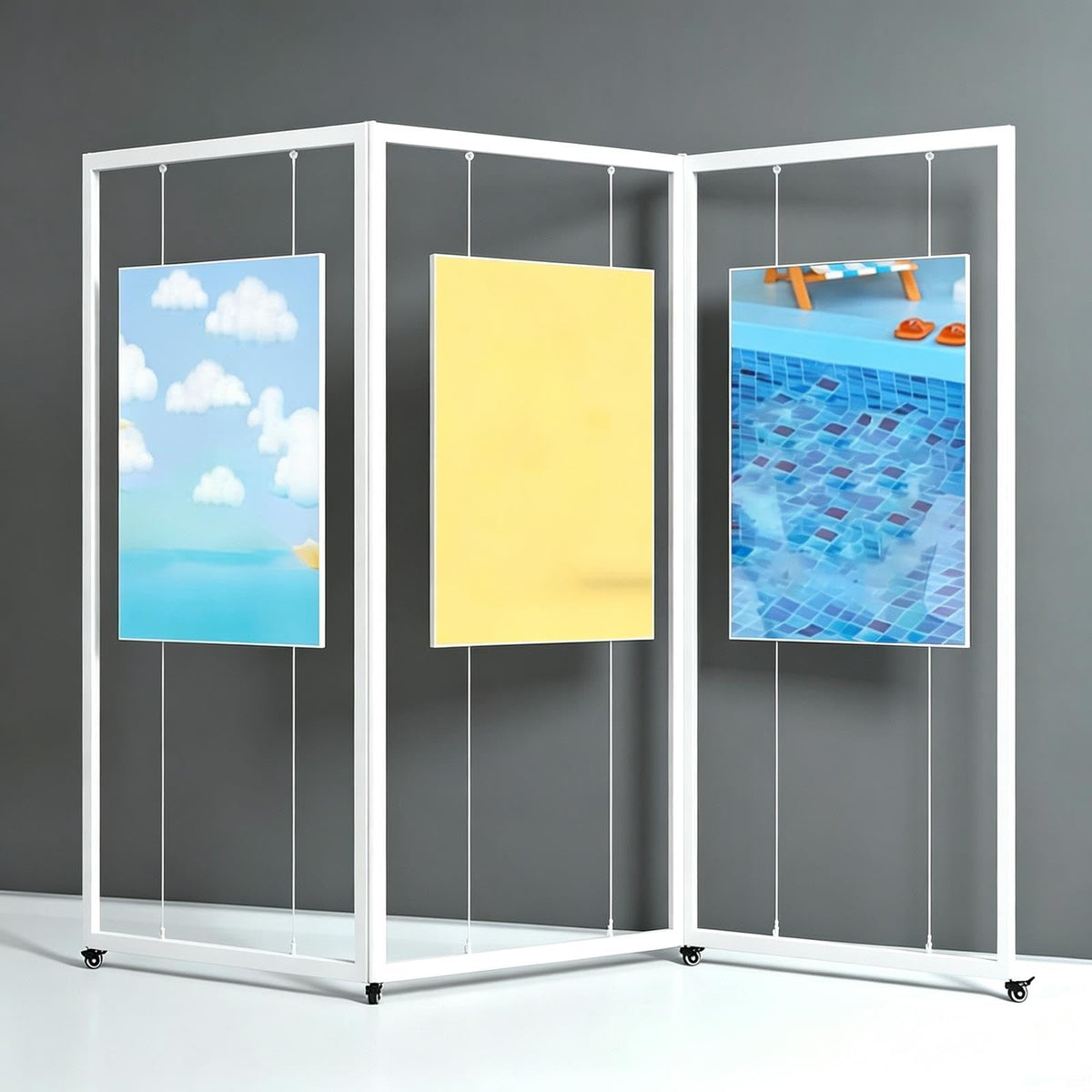 WDJBPSH Freestanding Art Display Rack with Caster Wheels, 3 Panel Foldable