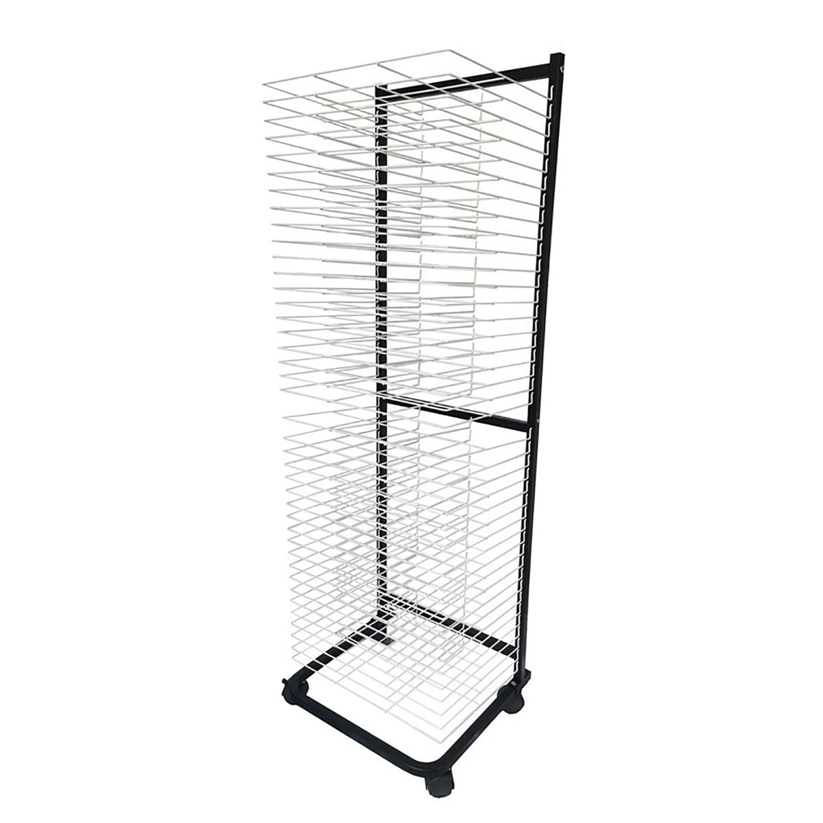 Wall-Mounted Art Drying Rack for Classrooms & Studios, 20 Steel Shelves, Black & White, Perfect for Artwork Storage, Paint Crafts, and Art Supplies Organizer
