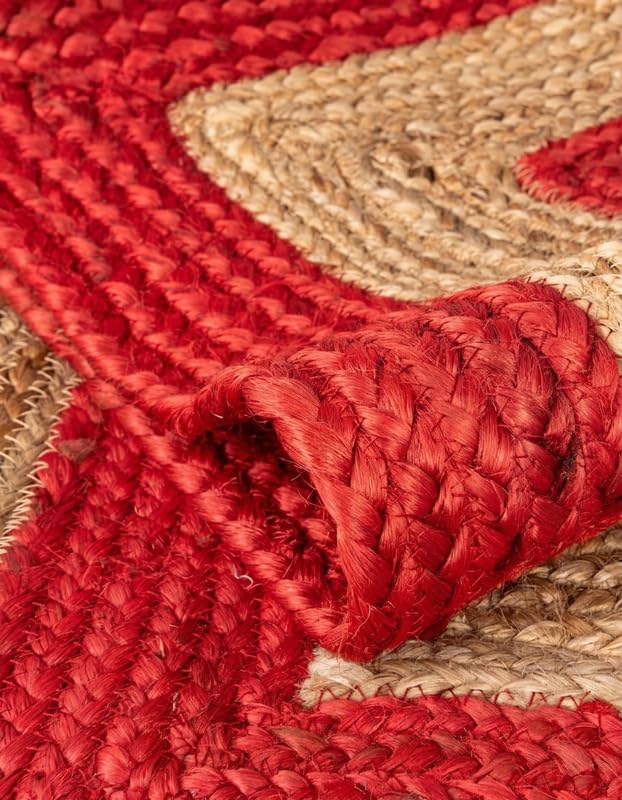 Runner Rug Jute 9' x 12' | Casual Weave Crafted Red & Beige