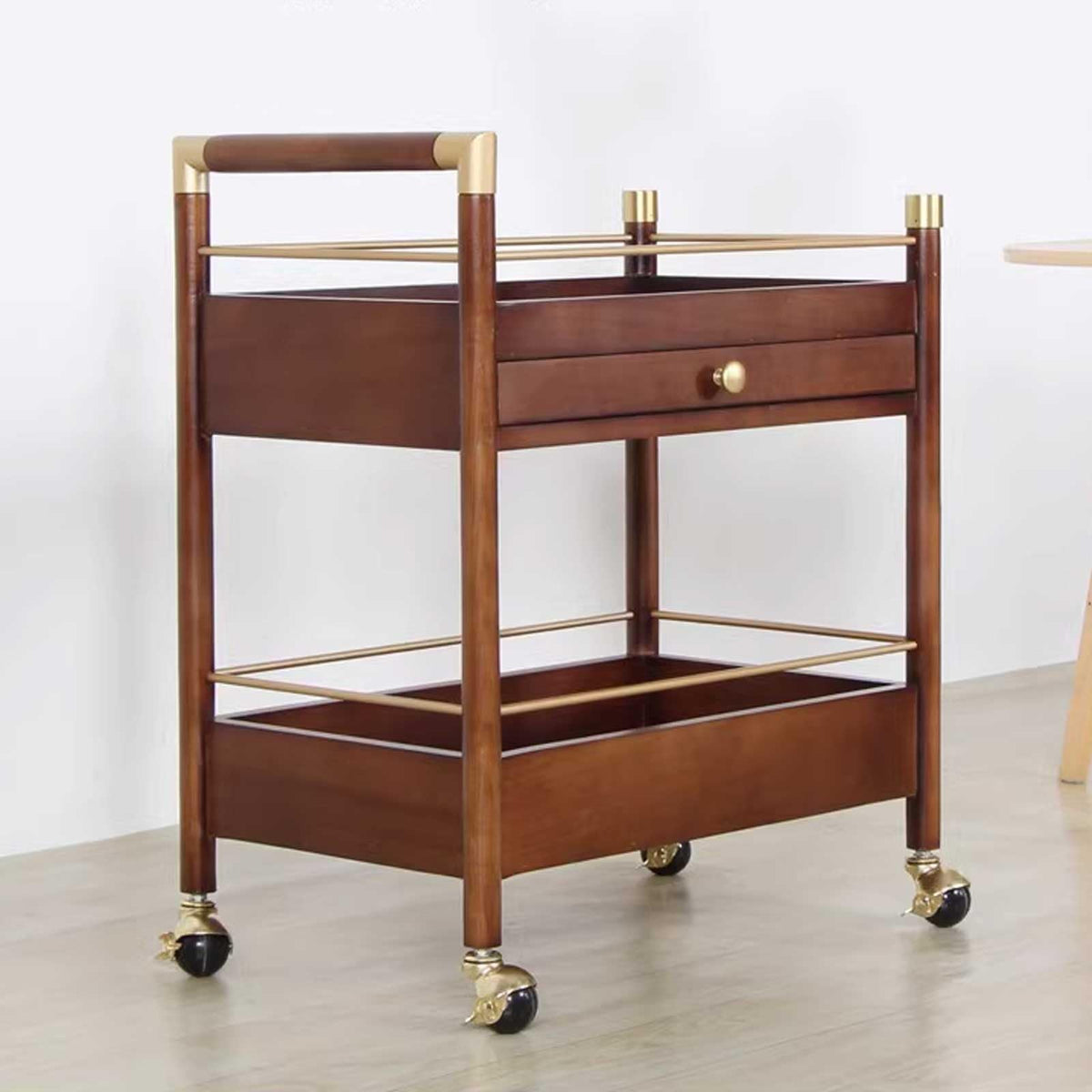 Utility cart 2-Tier Rolling Cart, Wooden Utility with Lockable Wheels, Storage Craft Art Trolley Organizer Serving for Office, Bathroom, Kitchen (Brown) Carts Stands