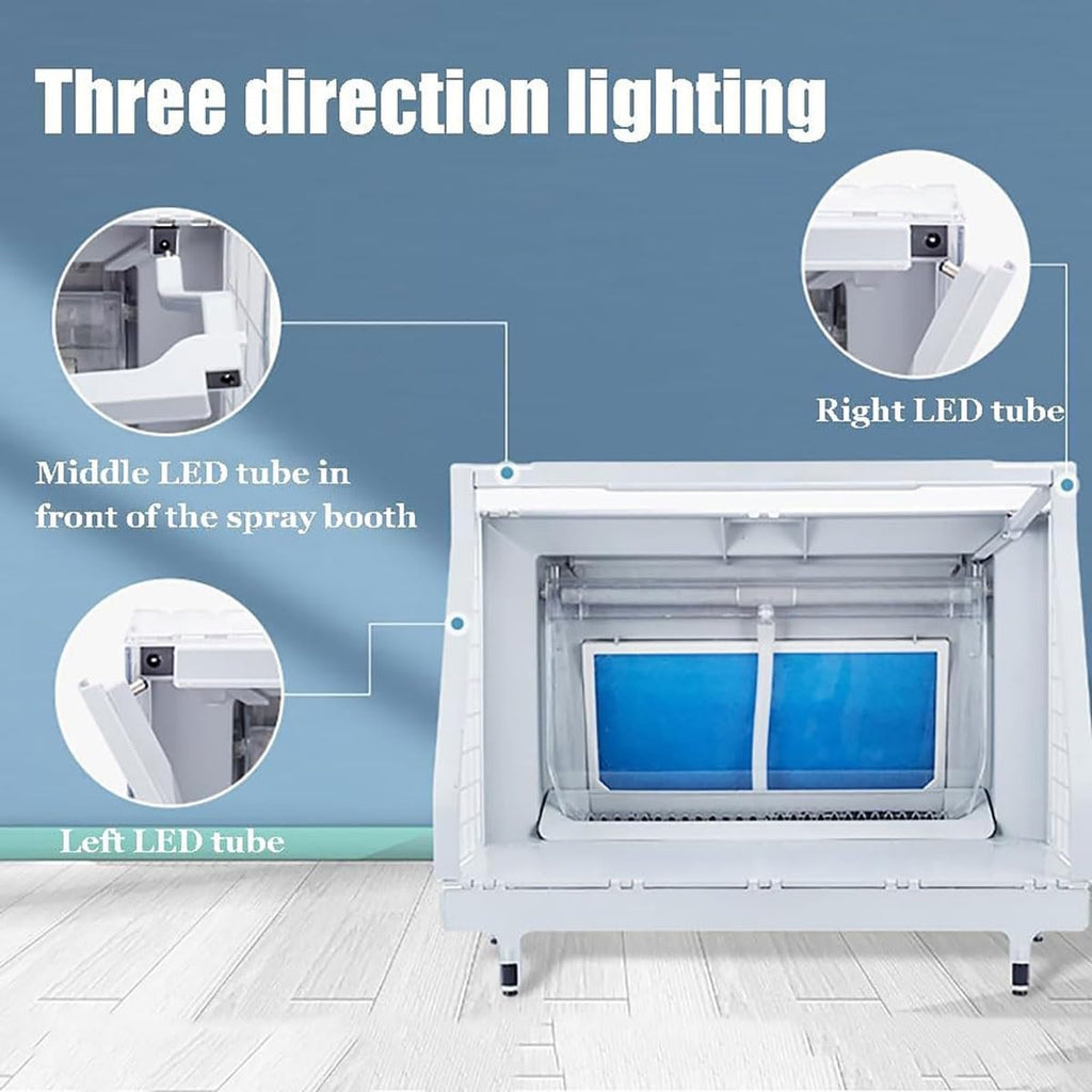 Airbrush Spray Booth,Foldable Portable Model Painting Workbench with 3 LED Light Bars & Water Pump,for Painting Artwork Model Cake Crafts Etc(B)