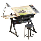 Adjustable Drawing Table with Tiltable Top Maple Finish Art Desk for Drawing Crafting Home Office - Perfect for Artists and Creative Projects