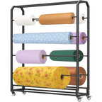 Textile Fabric Roll Storage Rack, Heavy Duty Metal Butcher Paper Holder, Mobile Gift Wrap Rack for Classroom Arts and Crafts